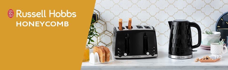 Тостер Russell Hobbs 26071 на 4 тости, чорний: сучасний дизайн, широкі слоти, підйомний механізм