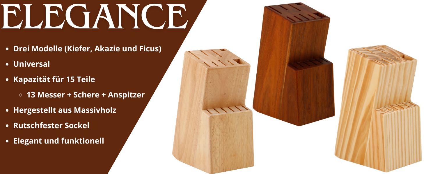 Набір ножів кухонних 15 шт. з дерев'яним блоком (з ножицями та точилкою). Набір ножів з блоком з масиву акації