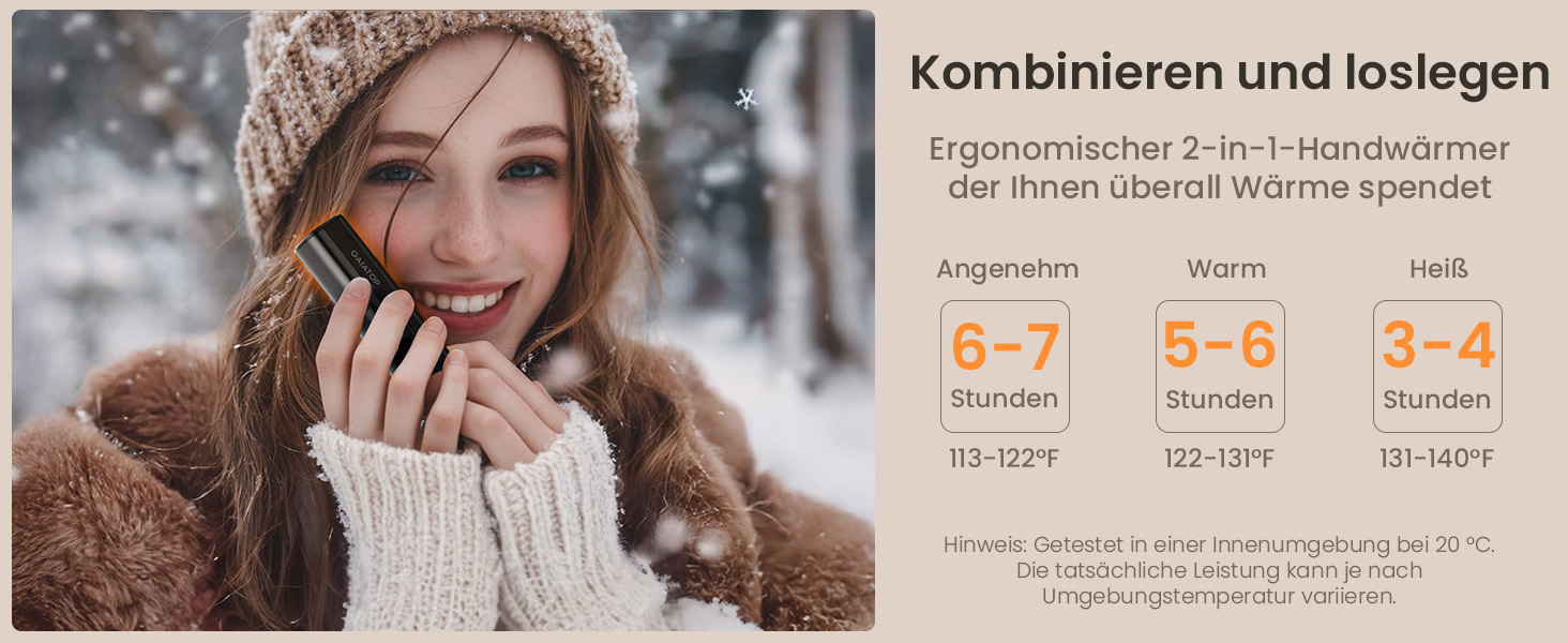 Електричний грівець для рук Gaiatop 8000mAh з LED-ліхтариком (2 шт.), магнітний, 3 швидкості нагріву, для жінок, сім'ї, активного відпочинку, чорний