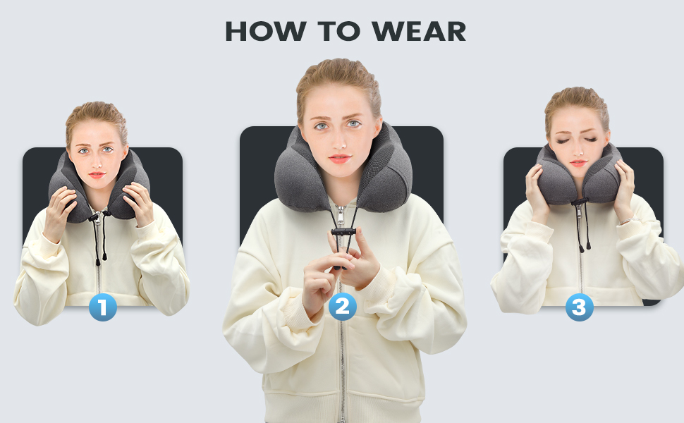 Подушка під шию для подорожей з ефектом пам'яті (Memory Foam) з 3D-маскою для сну та берушами, сіра