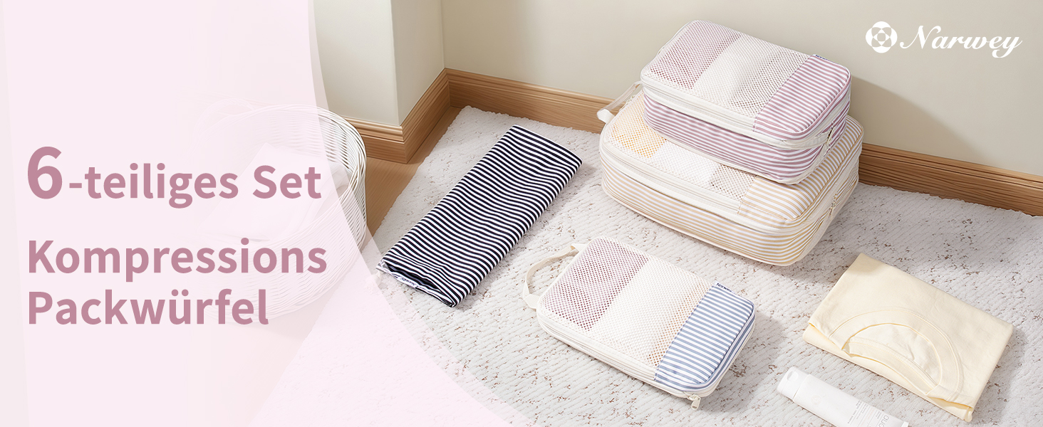 Набір органайзерів для валізи та рюкзака Narwey, 6 шт, компресійні пакувальні куби для подорожей, синій з візерунком