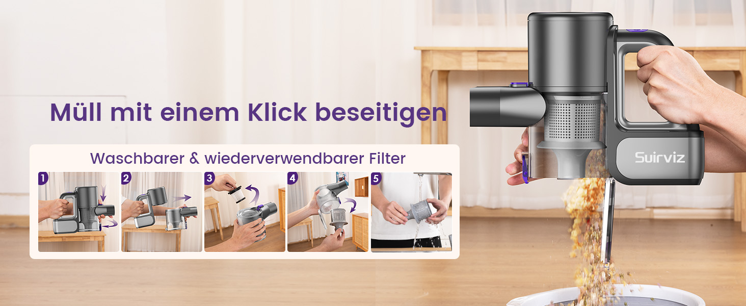 Бездротовий акумуляторний пилосос Suirviz 500W, 40000Pa, 40 хв, з підсвічуванням, для твердих поверхонь та килимів, видалення шерсті тварин (темно-фіолетовий)