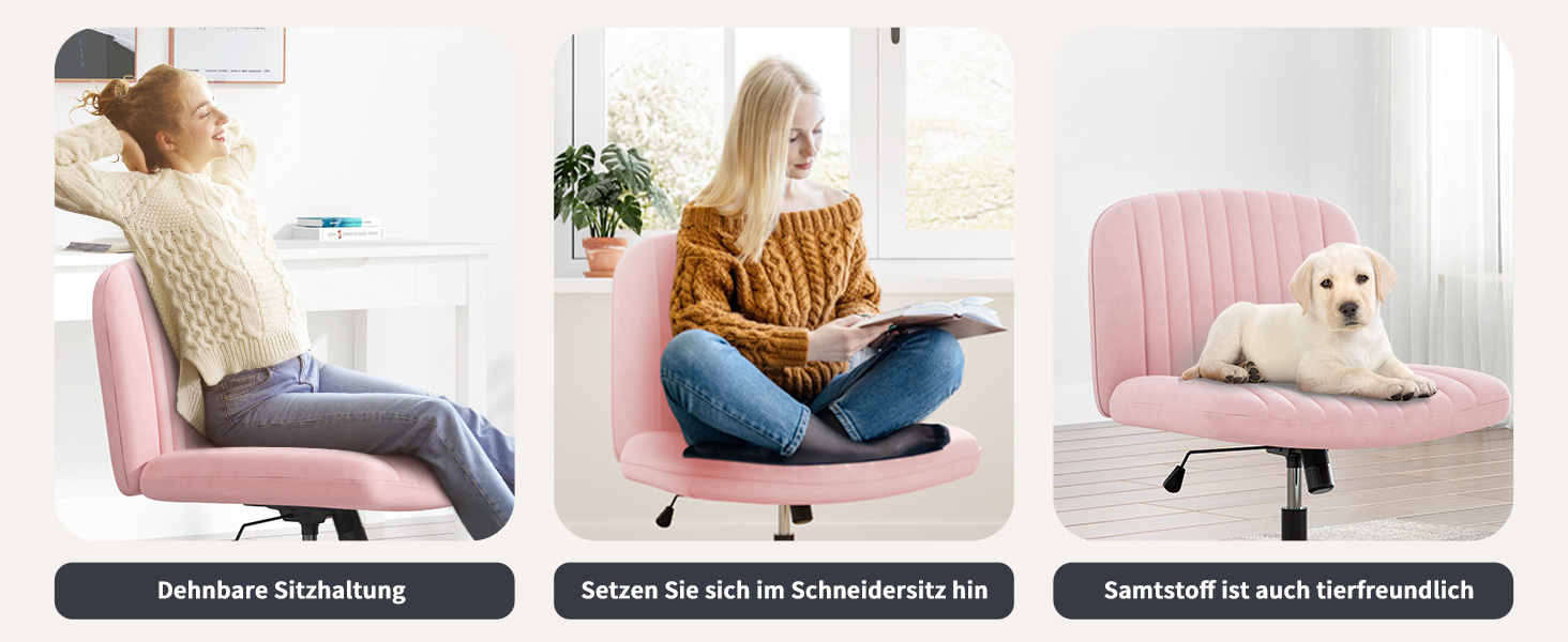 Офісне крісло Naspiro без підлокітників, з тканиною, регульоване по висоті, поворотне на 360°, для дому (Рожевий)