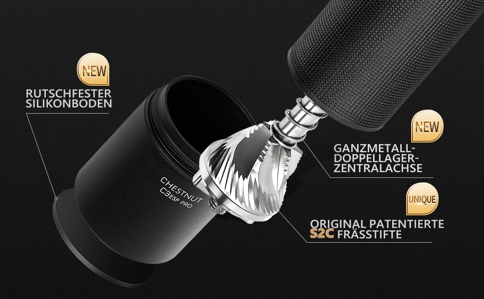 Ручна кавомолка TIMEMORE Chestnut C3 ESP PRO: корпус з нержавіючої сталі, жорна S2C, для еспресо та френч-пресу, чорний колір