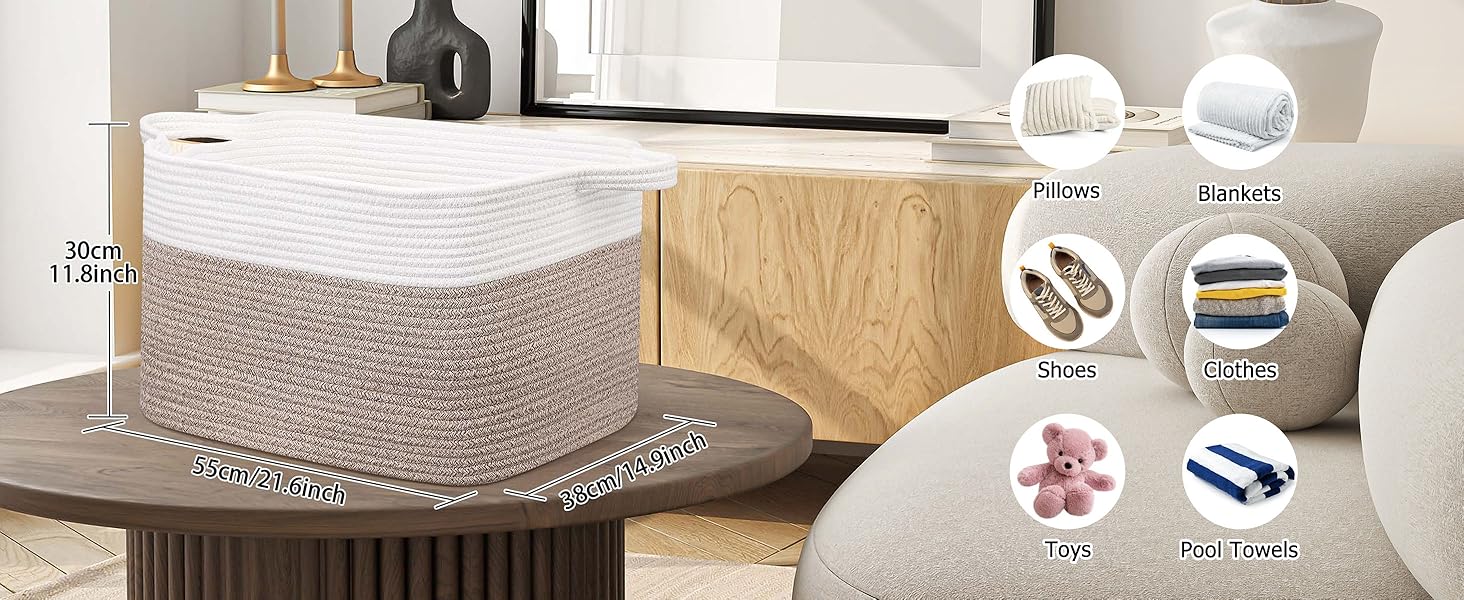 Кошики для білизни 2 шт. (63L) з бавовни, плетений, з ручками, для зберігання ковдр, одягу, іграшок, білий та коричневий
