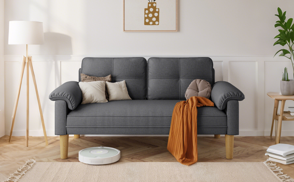 Диван Xbro 2-місний, компактний диван з підлокітниками та бічною кишенею, сучасний диван з тканини для вітальні, квартири, офісу, проста збірка, 144 x 77 x 77 см, темно-сірий