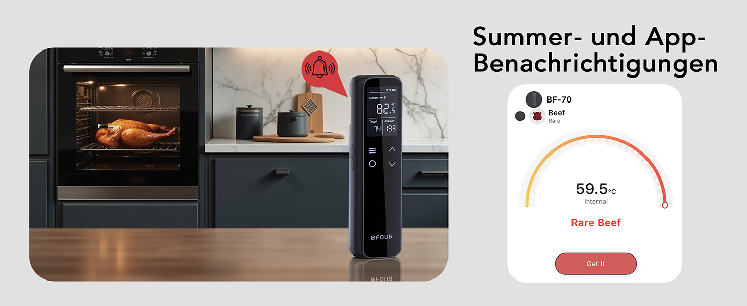 Термометр для м'яса BFOUR WiFi з Bluetooth, 6 сенсорів, з App-керуванням, бездротовий, для гриля та запікання