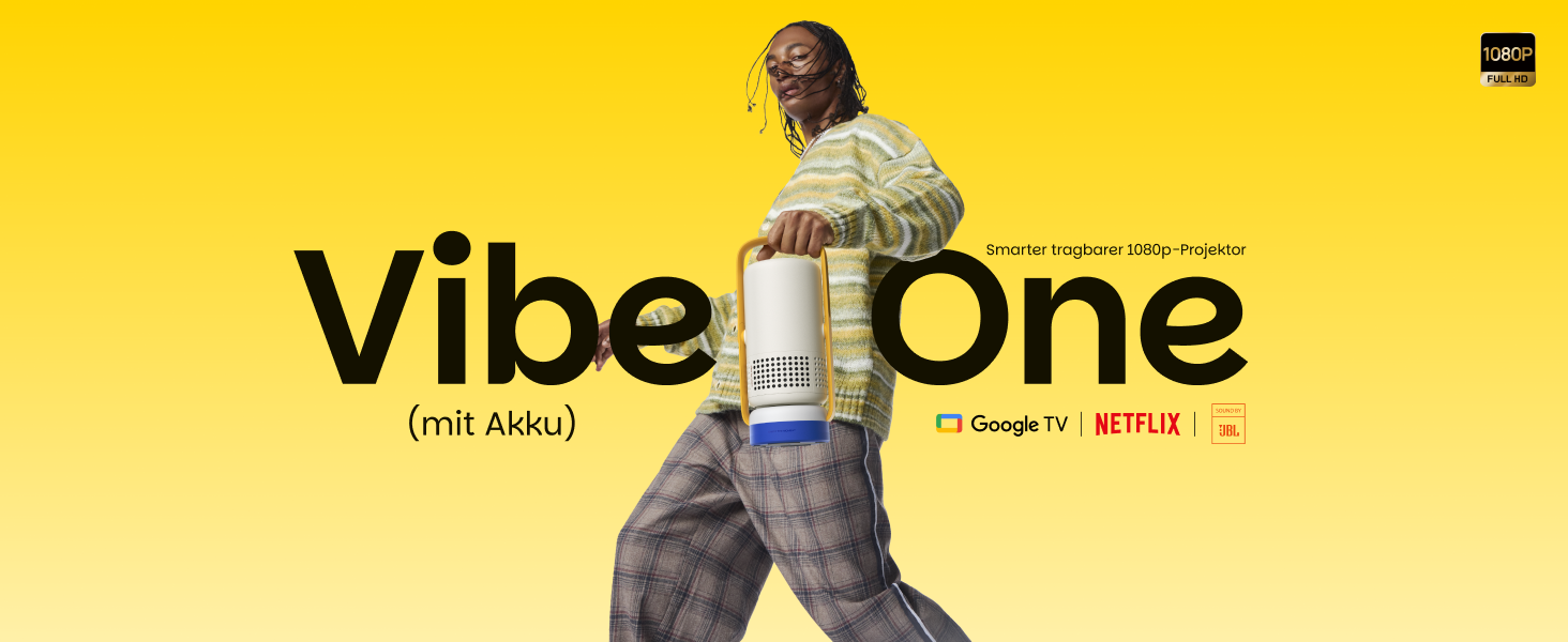 XGIMI Vibe One: Портативний міні-проектор 1080p з Google TV, JBL, автофокусом та автокорекцією трапеції (Blue Spark)