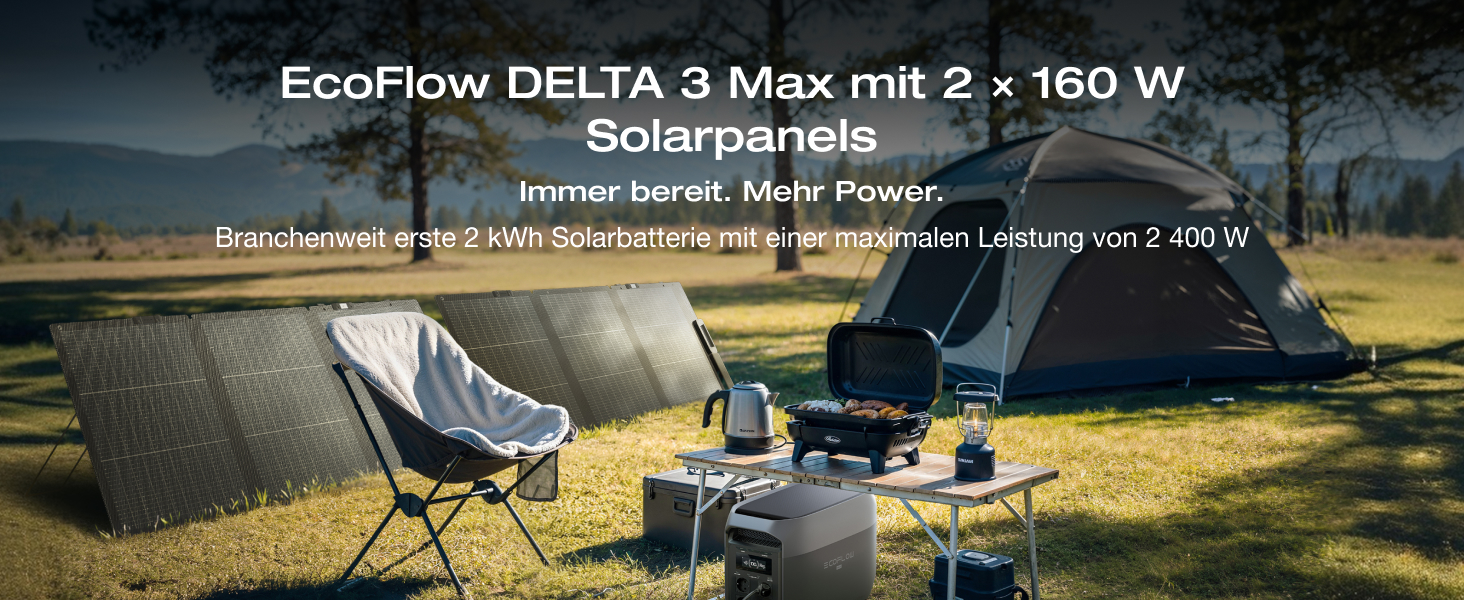 Портативна зарядна станція EcoFlow DELTA 3 Max, 2048 Вт·год, 2400 Вт X-Boost, з додатковими панелями 2×160 Вт