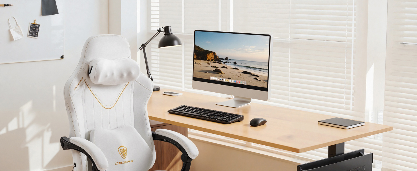 Ігровий крісло Dowinx з масажем, ергономічний дизайн, підтримка попереку та шиї, до 135 кг, шкіряне, чорний