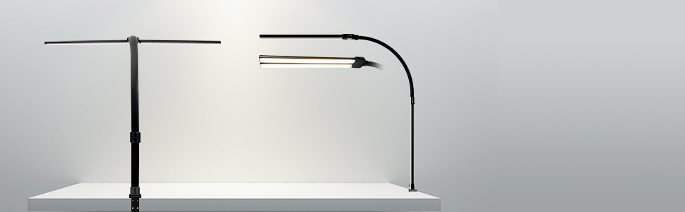 LED настільна лампа LOTTBUTY з гнушим шийкою, 24W, 80см, для офісу та дому, регулювання яскравості, денне світло, чорний колір
