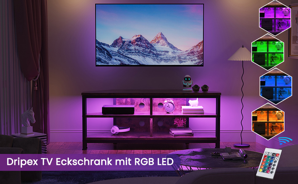 Тумба під телевізор Dripex з LED-підсвіткою, кутовий ТВ-шафка, колір коричневий, 106x45.5x36 см