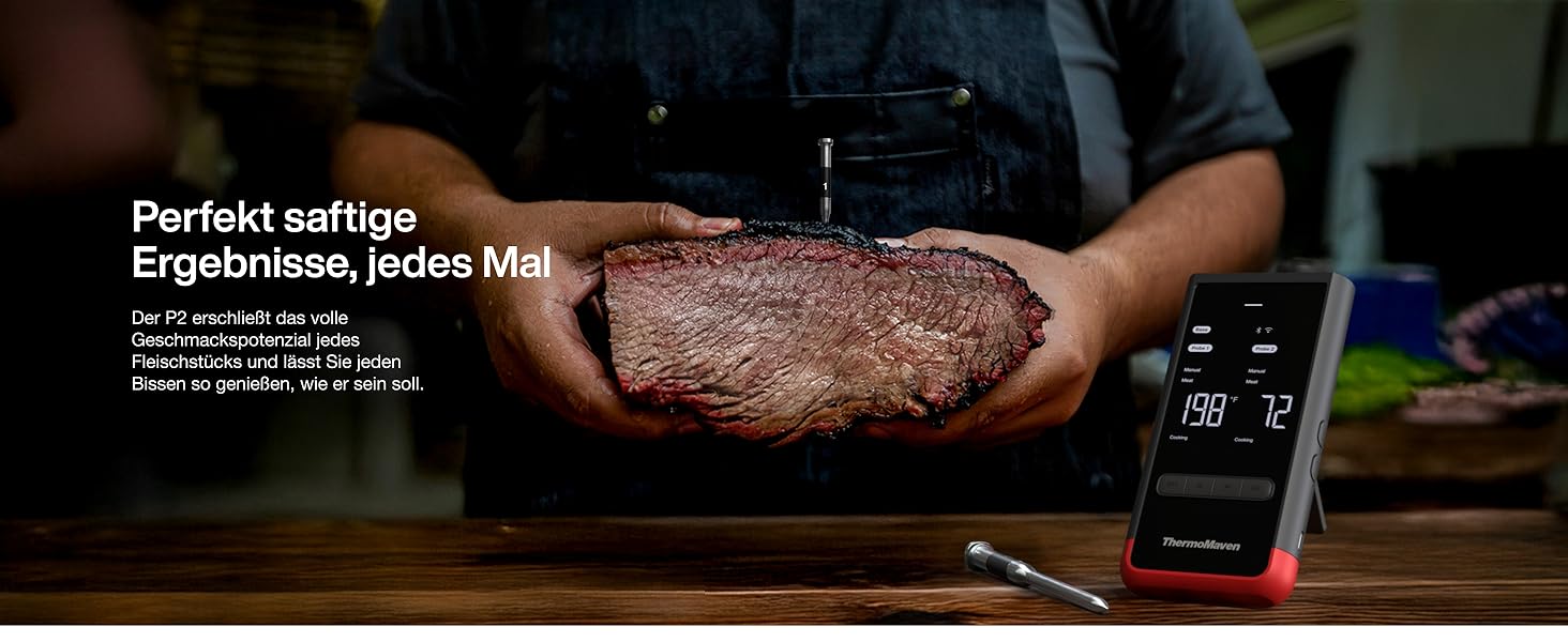 ThermoMaven P2: Розумний термометр для м'яса з Bluetooth 5.3, 6 датчиками, Wi-Fi моніторингом, IPX8 водонепроникність, для гриля, духовки, кухні, фритюрниці (4 зонди)