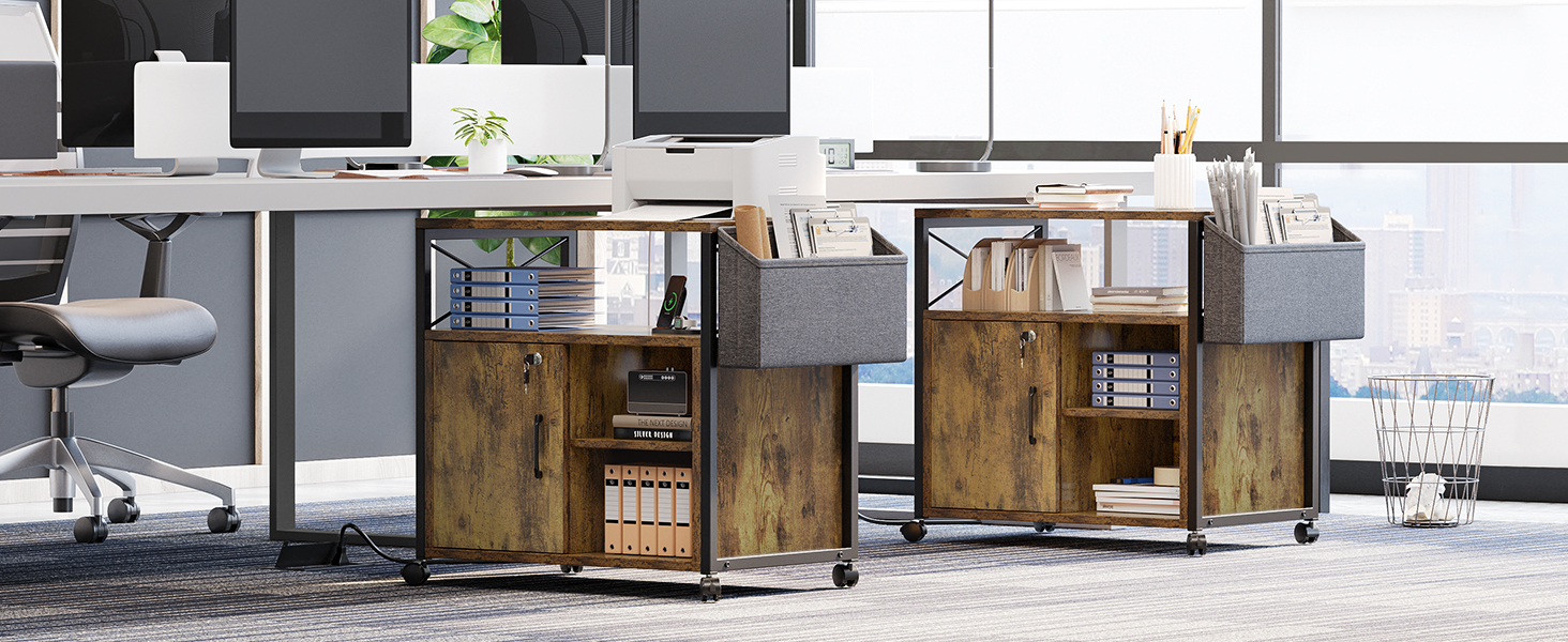 Підставка для принтера YITAHOME з розетками, роликова, з полицею та кишенькою, з замком для документів, для дому/офісу (колір: коричневий)