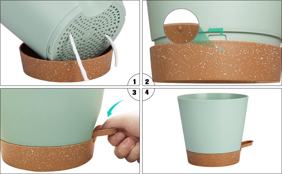 Набір горщиків для квітів 2 шт. 25.4 см, пластикові горщики з системою поливу, сучасний дизайн для дому, балкону, саду, сукулентів, кактусів (зелений) (зелений, коричневий, 20.3 см)