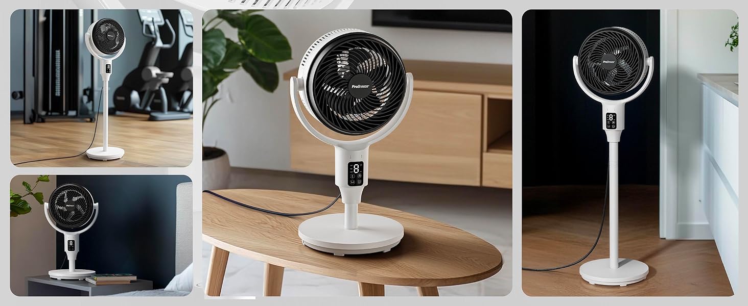 Вентилятор Pro Breeze AirFlo Standventilator 109см з пультом керування та LED-дисплеєм – 2 режими, осциляція, 29 дБ, регульована висота, енергоефективний для спальні, офісу та дому