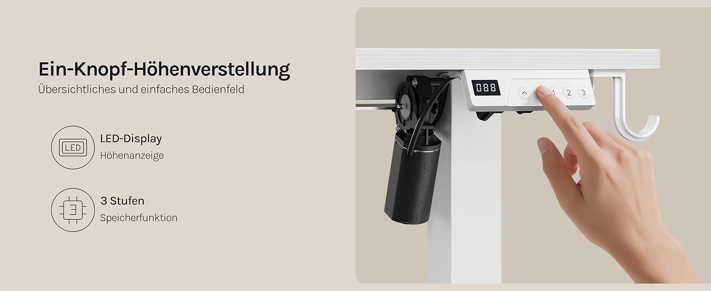 Електричний підйомний стіл WOLTU з функцією пам'яті та захистом від зіткнень, комп'ютерний стіл для дому та офісу, 100 x 48 см, білий