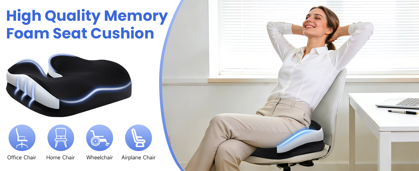 Подушка для сидіння з піни Memory Foam: ергономічна, для офісного крісла, авто, геймерського крісла та візка, з ременем та антиковзким покриттям
