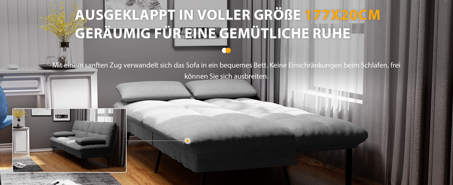 Диван-ліжко LUCKRACER 3-місний з регулюванням кута нахилу, сірий, для вітальні та квартири