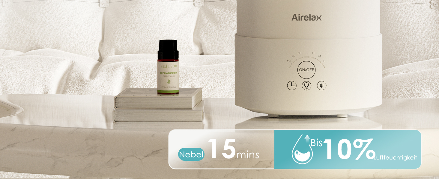 Зволожувач повітря Airelax 2.5л, Ультразвуковий, Зволожувач для спальні з подвійним розпиленням 360°, Тихий (23дБ), Аромадифузор з режимом сну, Автовимкнення