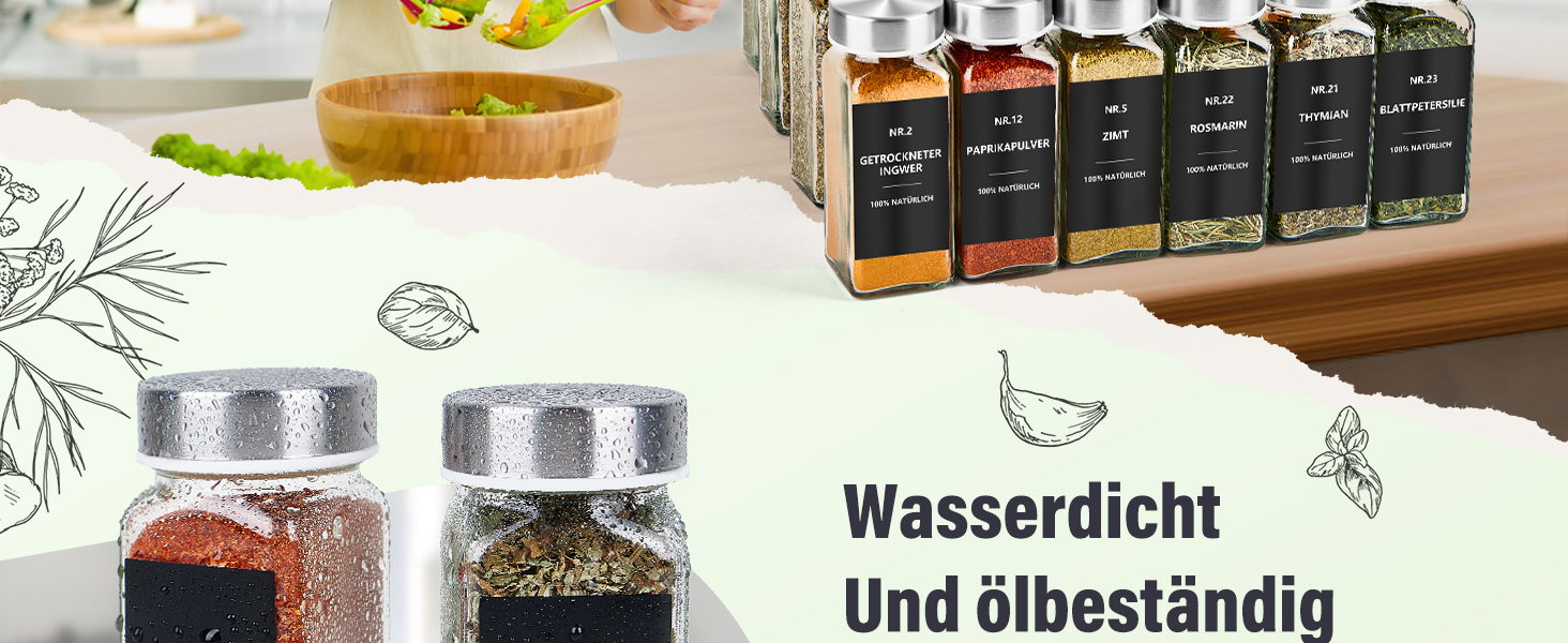 Набір скляних банок для спецій 24 шт. з етикетками: скляні дозатори для спецій 120 мл з ситечком, водостійкі етикетки, органайзер для спецій у шухляду, чорний колір (скло)