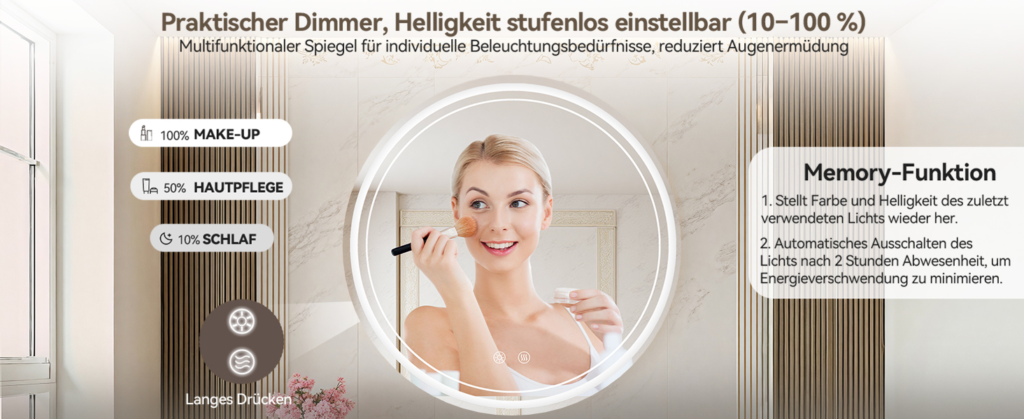 Дзеркало для ванної кімнати з підсвічуванням 70x50 см, LED, Smart, антизапар, 3 кольори, диммування, вертикальна/горизонтальна орієнтація