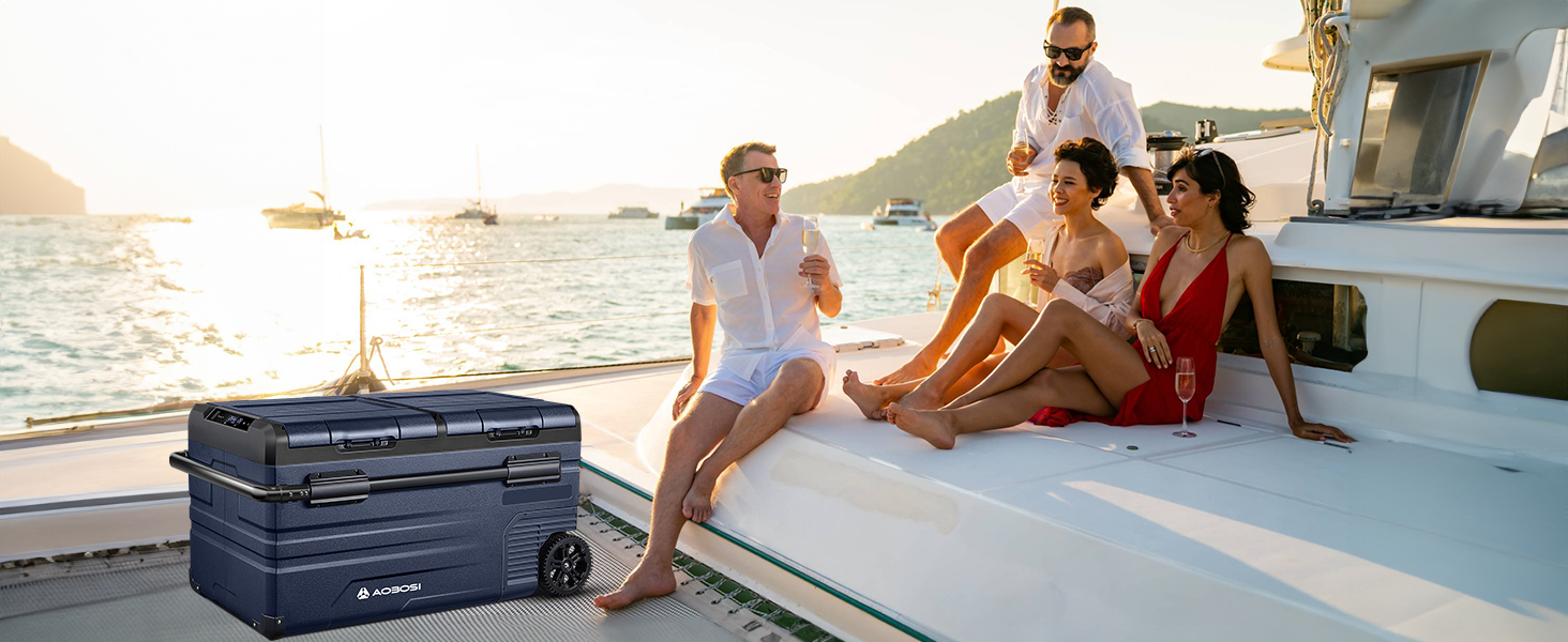 Компактний компресорний холодильник AAOBOSI Dual Zone 75L з Wi-Fi керуванням, USB-портом, 12/24/240V, -20°C до 20°C для авто, вантажівки, човна, кемпінгу