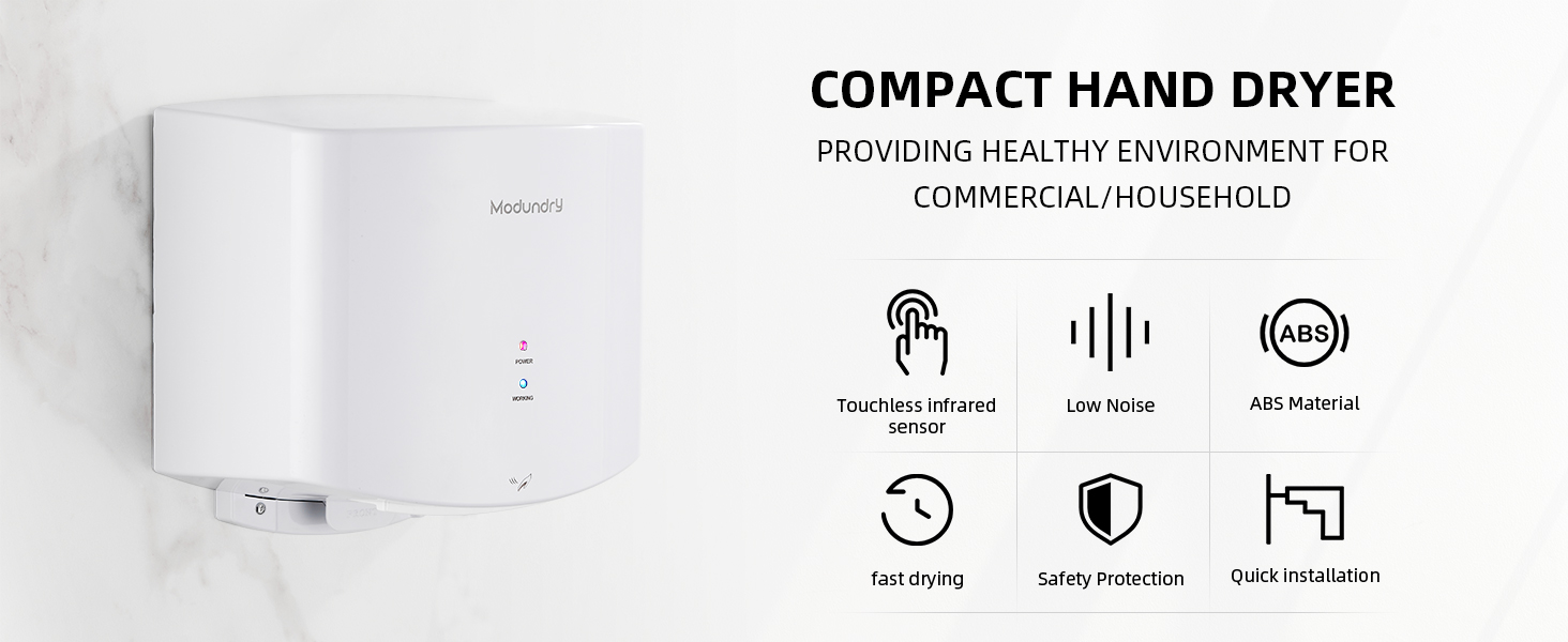 Компактний автоматичний електричний сушар для рук настінний для дому та комерційних приміщень (білий)