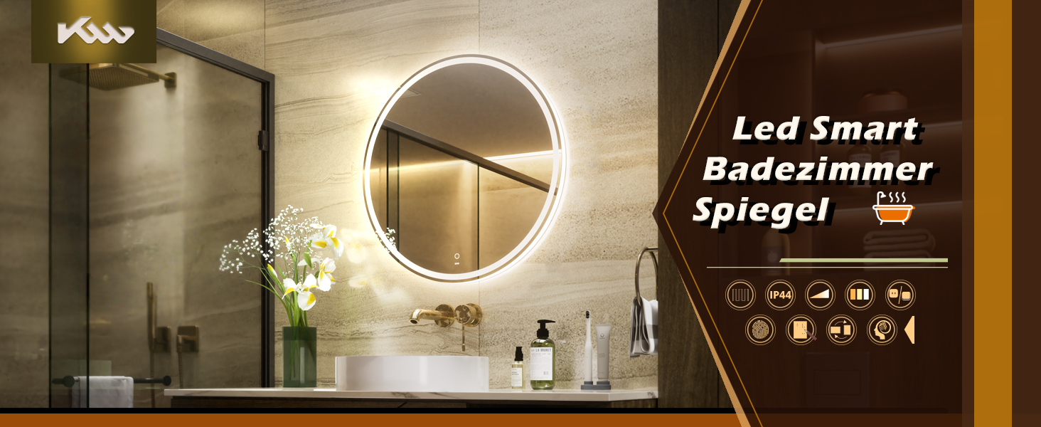 LED дзеркало для ванної кімнати KWW 80 см з регулюванням кольору, протитуманне, диммер, сенсорне керування