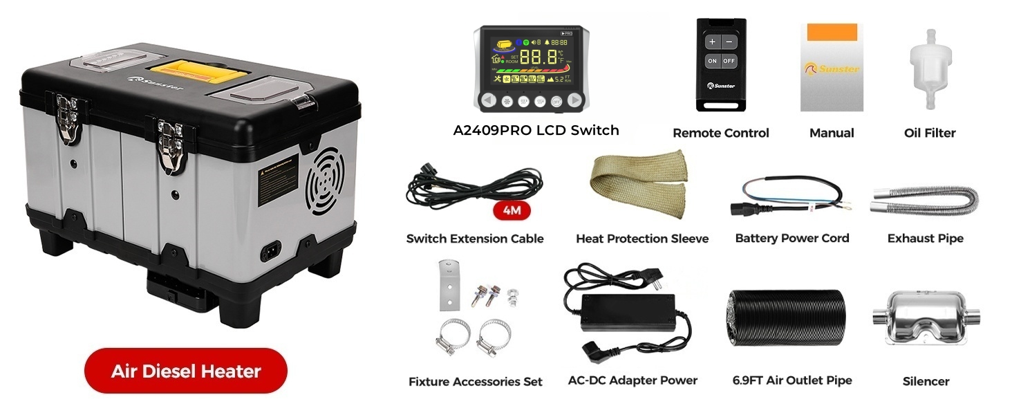 8kW Дизельна Грілка для ЛКВ та Транспортерів Tb10 з Bluetooth, Автоматичний Старт/Стоп та 6L Паливний Бак