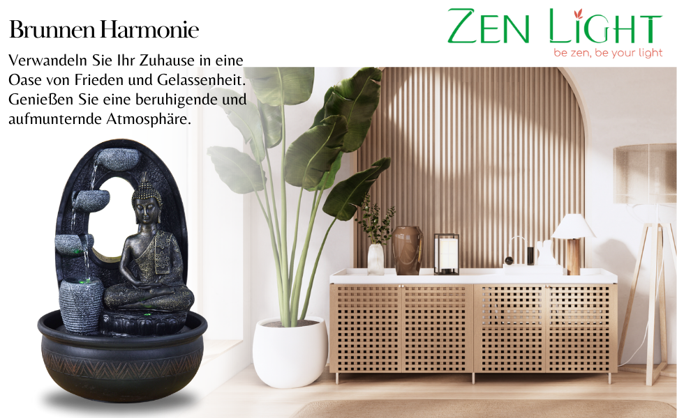Водоспад Zen'Light Zimmerbrunnen Buddha Harmonie: фонтан Будди з LED-підсвічуванням, 40 см