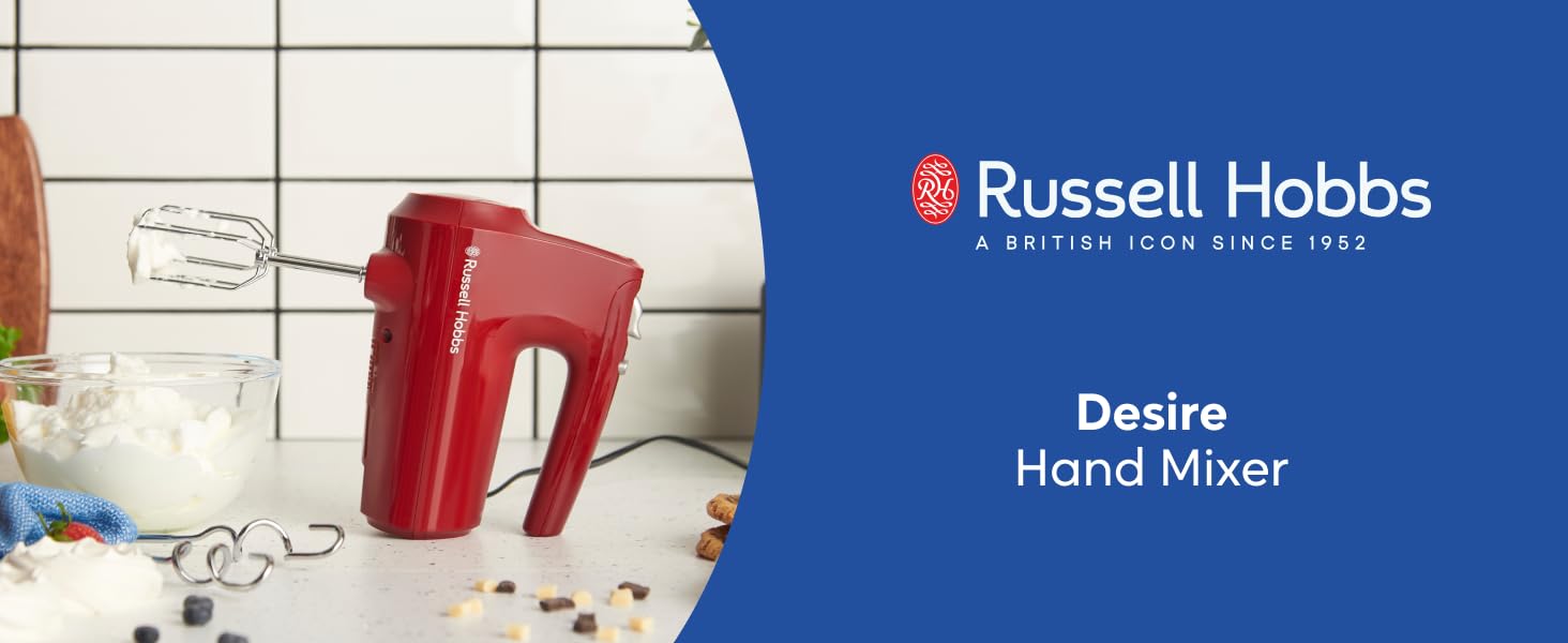 Міксер ручний Russell Hobbs Desire Red 350W з насадками для тіста та збивання, 5 швидкостей + імпульс