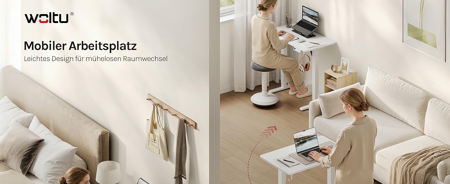 Електричний підйомний стіл WOLTU з функцією пам'яті та захистом від зіткнень, комп'ютерний стіл для дому та офісу, білий, 80 x 48 см