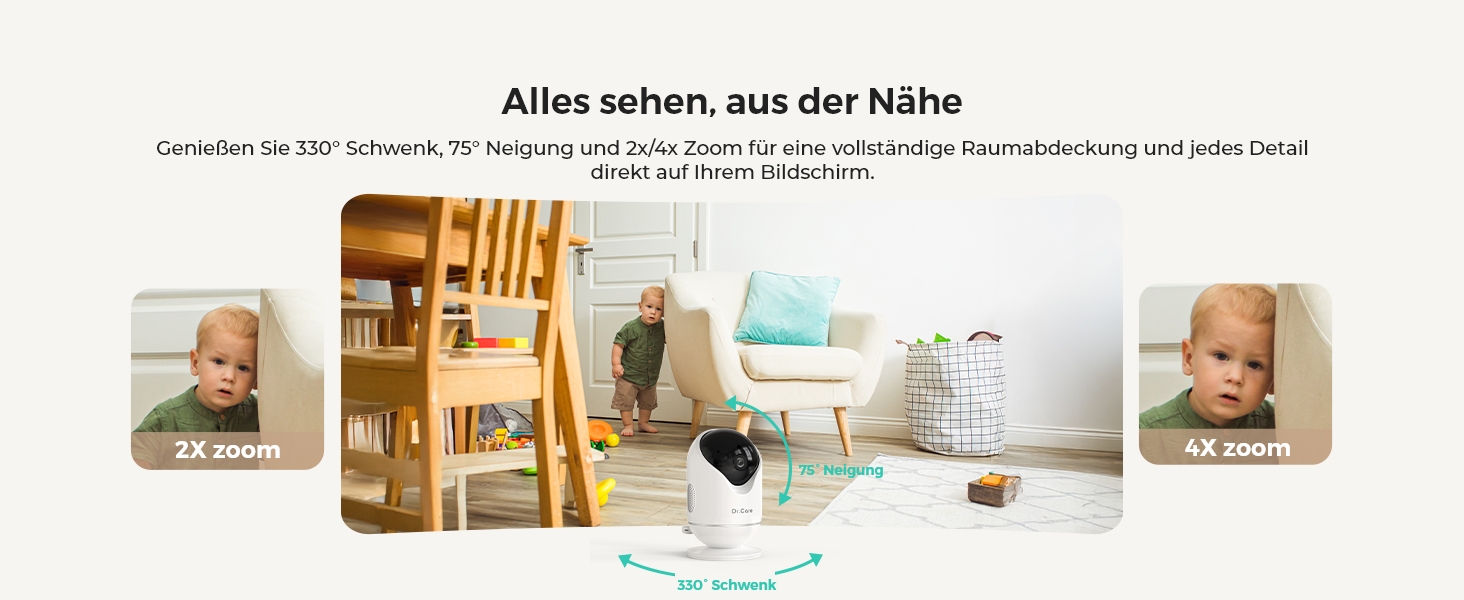 Відеоняня Dr.Care VistaView Lite WLAN з App-керуванням, Full HD 1080P камерою, розділеним екраном 720P, датчиком руху та ІЧ-нічним баченням (монітор 4