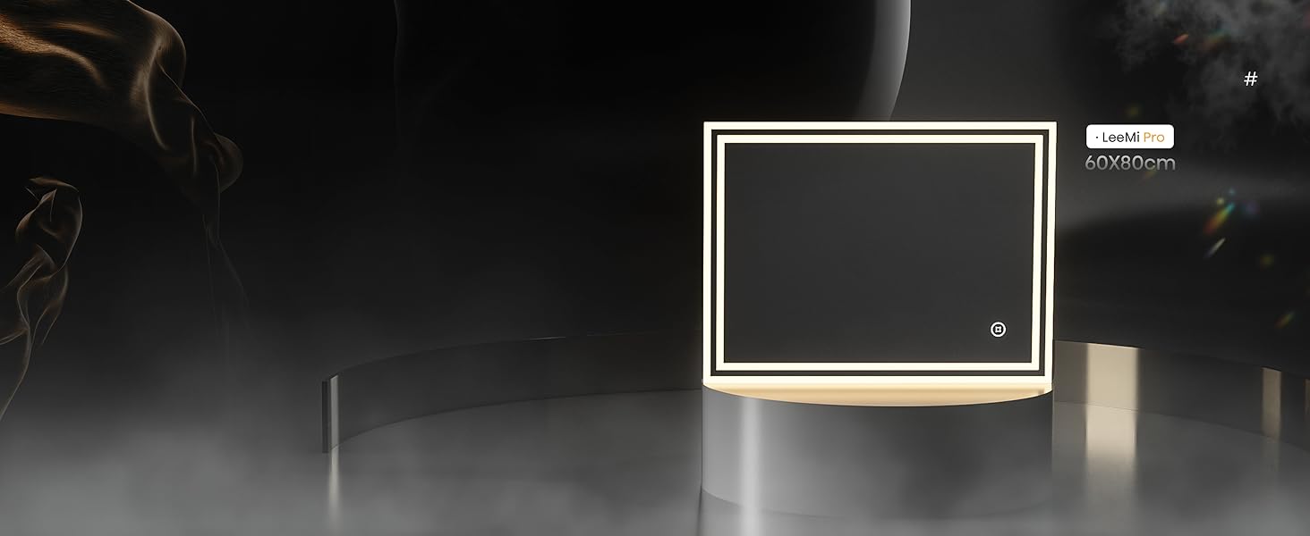 EMKE® LED дзеркало для ванної кімнати 80x60 см з підсвічуванням, сенсорне, регулювання яскравості, протитуманне, 3 кольори світла, годинник, IP44