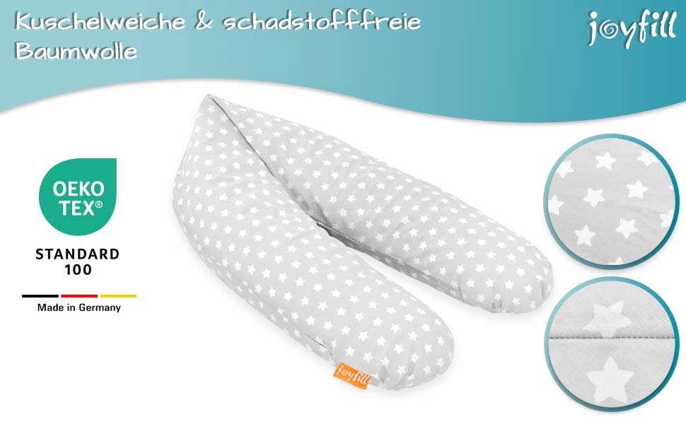 Подушка для годування Joyfill® Premium Stillkissen з мікроперлин, 170 см - ідеальна для сну та годування. Зручна та тиха завдяки наповнювачу з мікроперлин. Бічна подушка для годування, 100% Made in Germany. Сірий колір, в горошок.