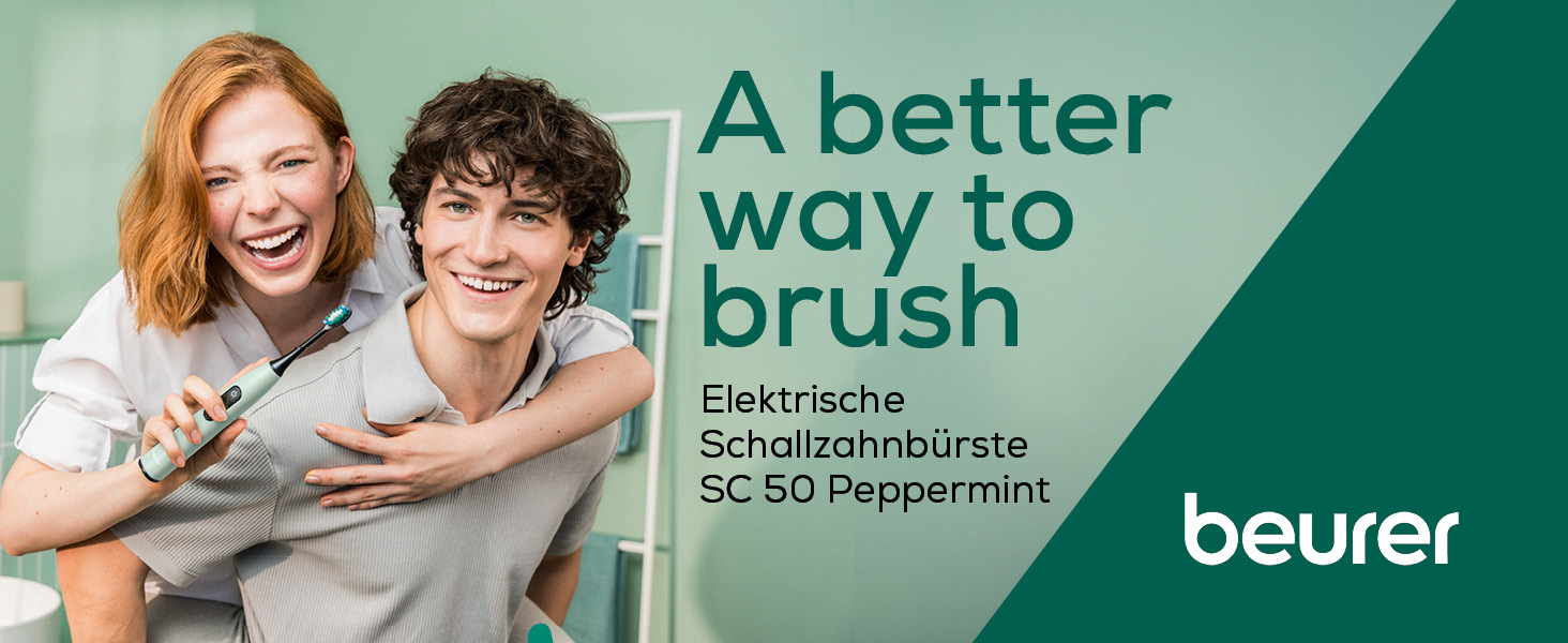 Електрична зубна щітка Beurer SC 30: 4 режими чищення, 80 000 коливань, таймер, індикація LED, 2 насадки, корпус з переробленого пластику (М'ята)
