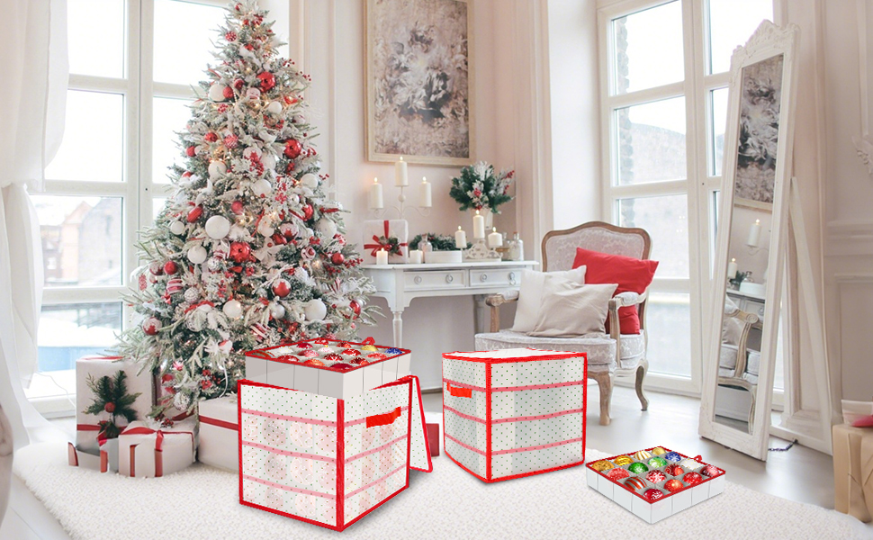 Ящик для зберігання новорічних кулі: органайзер для 64 куль, 4 яруси, 34x34x34 см