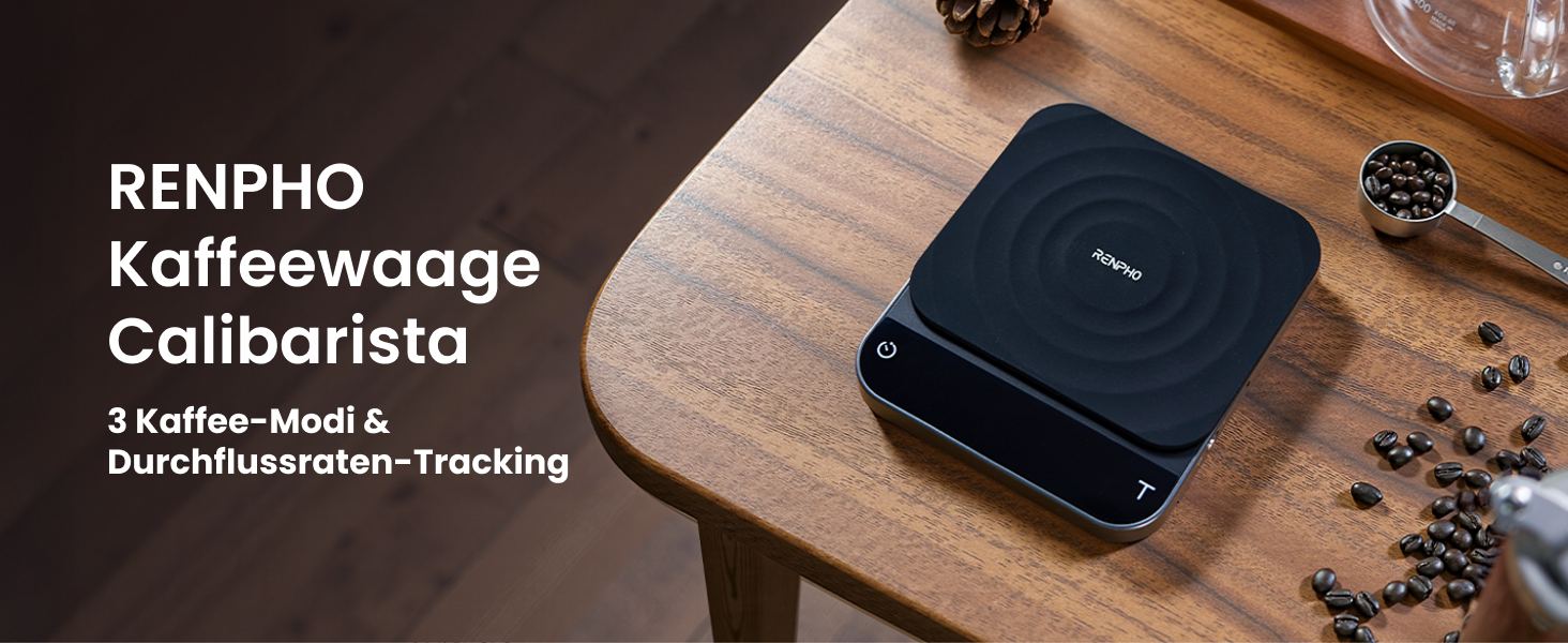 Електрична вага для кави RENPHO з таймером, перезаряджувана, точність 0,1г/3кг, автоматичний таймер, портативна вага для приготування кави Pour-Over та Filter, чорний, 192*167 мм