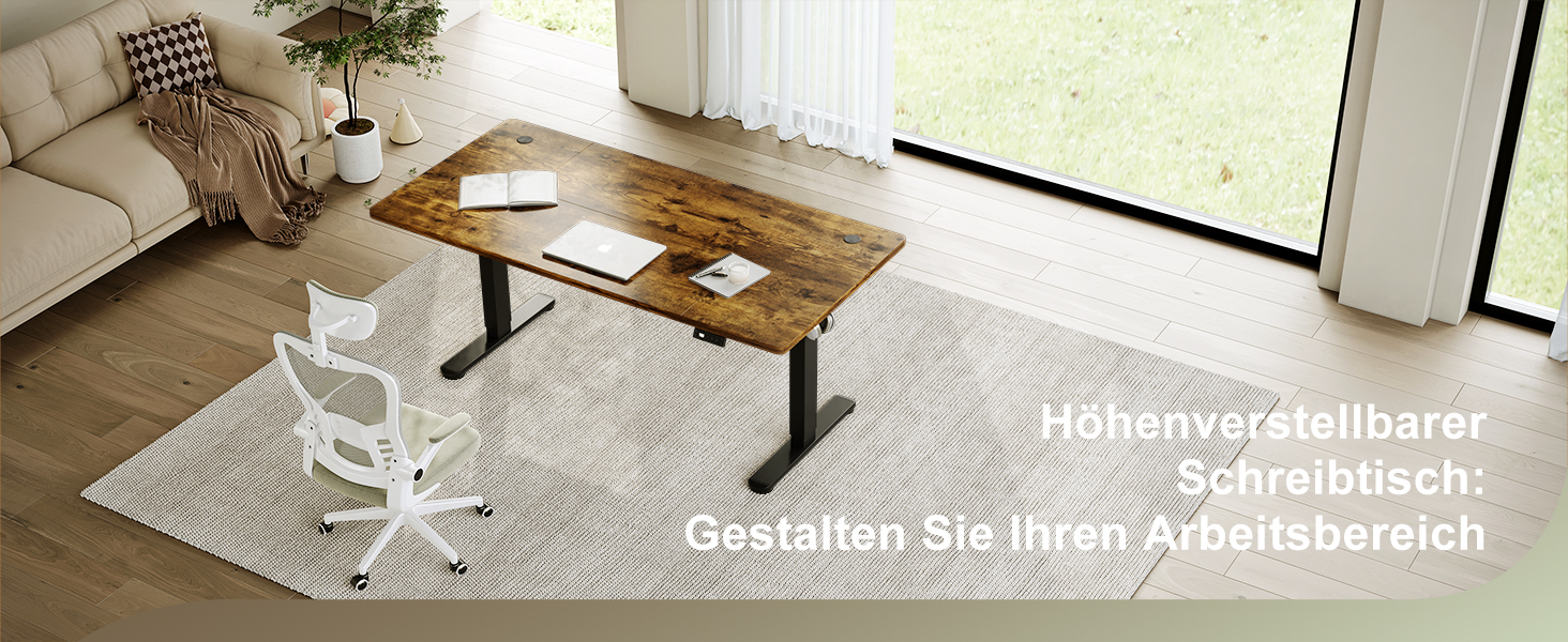 Регульований стіл Devoko 200x80 см з USB-C, електричний, мобільний, з органайзером для кабелів, білий/вінтажний коричневий