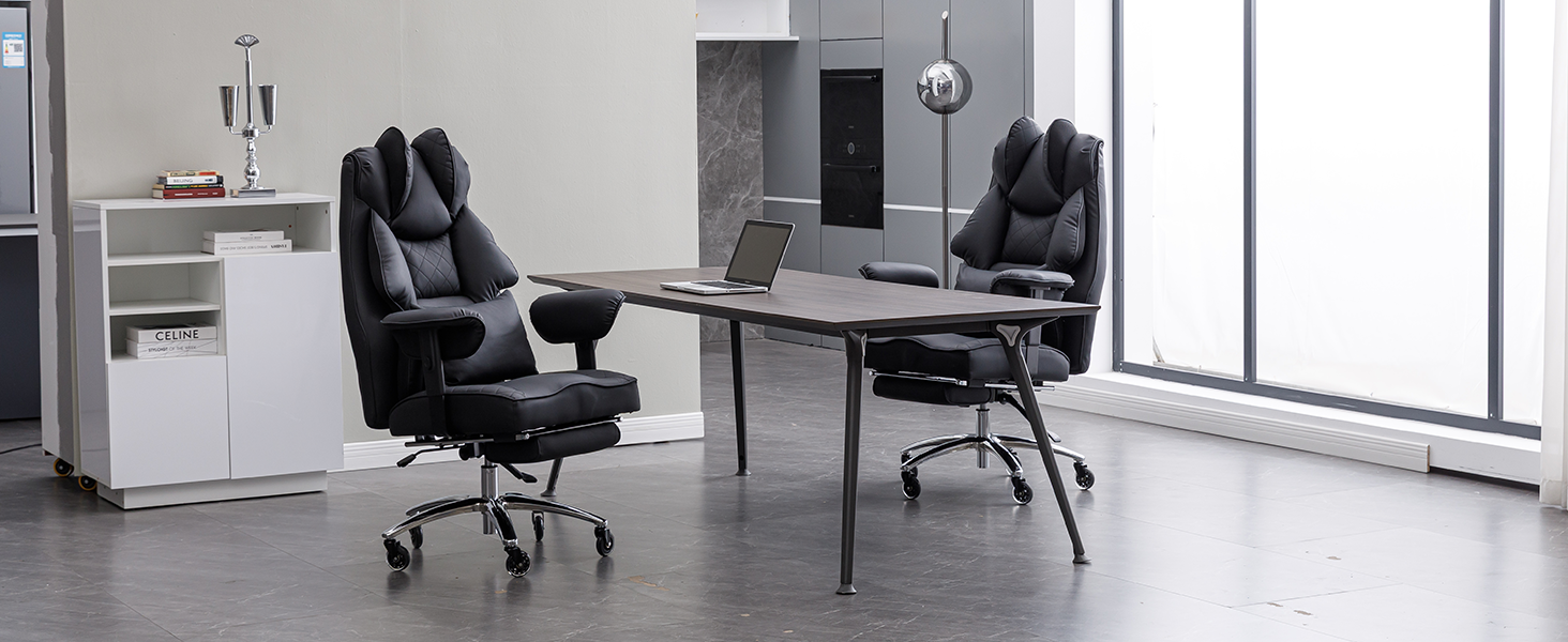 Офісний крісло Asukale Ergonomic 200kg з підніжкою, поперековою подушкою та широким сидінням, регульоване по висоті, імітація замші (чорний)
