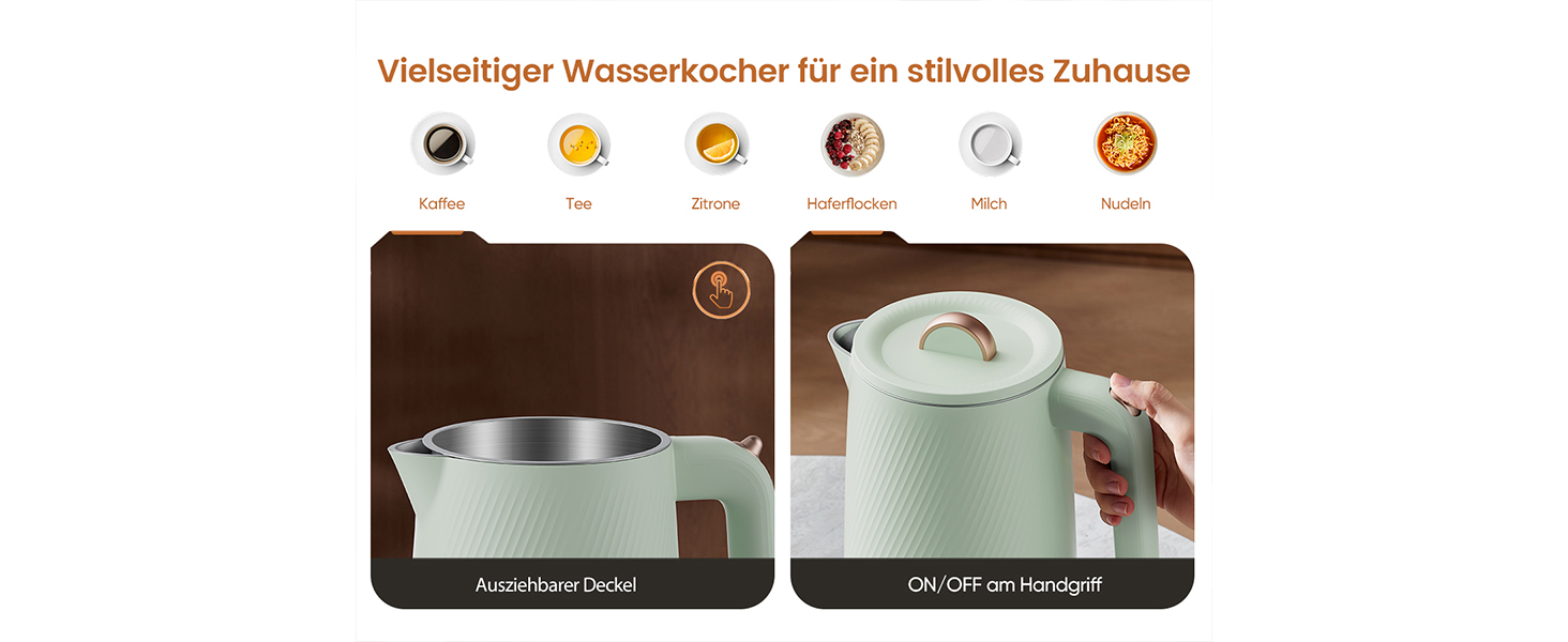 Електричний чайник OLEGA 1.8L, 1800W, з автоматичним відключенням та захистом від сухого кип'ятіння, нержавіюча сталь 304, без BPA, зелений