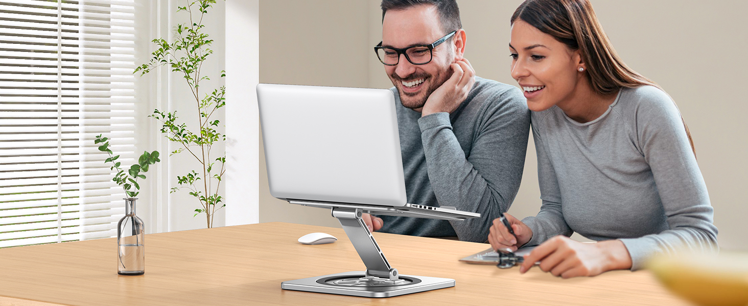 Підставка для ноутбука з поворотним столом 360°, регульована, ергономічна, з вентиляцією, складний тримач для кулінарної книги, сумісна з MacBook Air/Pro (10-16')