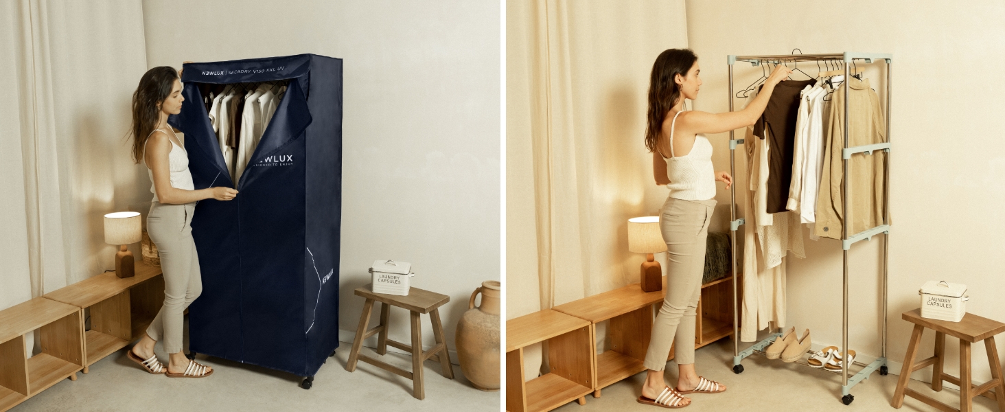 Портативний електричний сушарка для білизни Newlux Secadry (1200W) з UV-дезінфекцією, місткість 15 кг, 4 режими, синій