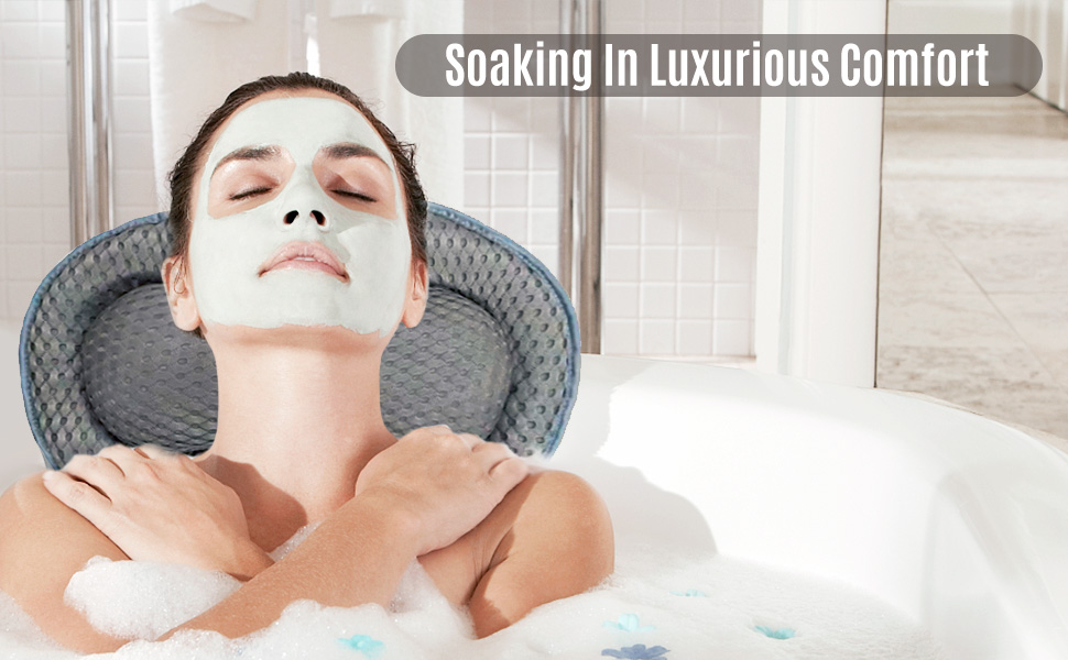 Подушка для ванни з піни memory foam, антиковзка, для шиї та спини, 4D вентиляція, 6 присосок, сіро-метеликовий колір