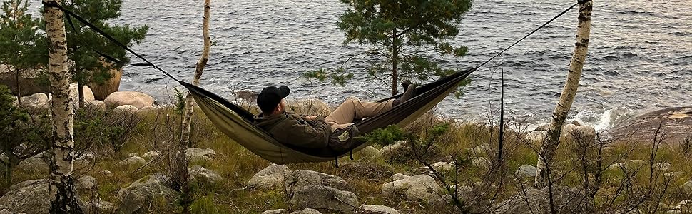 Легкий гамак Silk Traveller Thermo з висувним відділенням для спального килимка зелений One Size