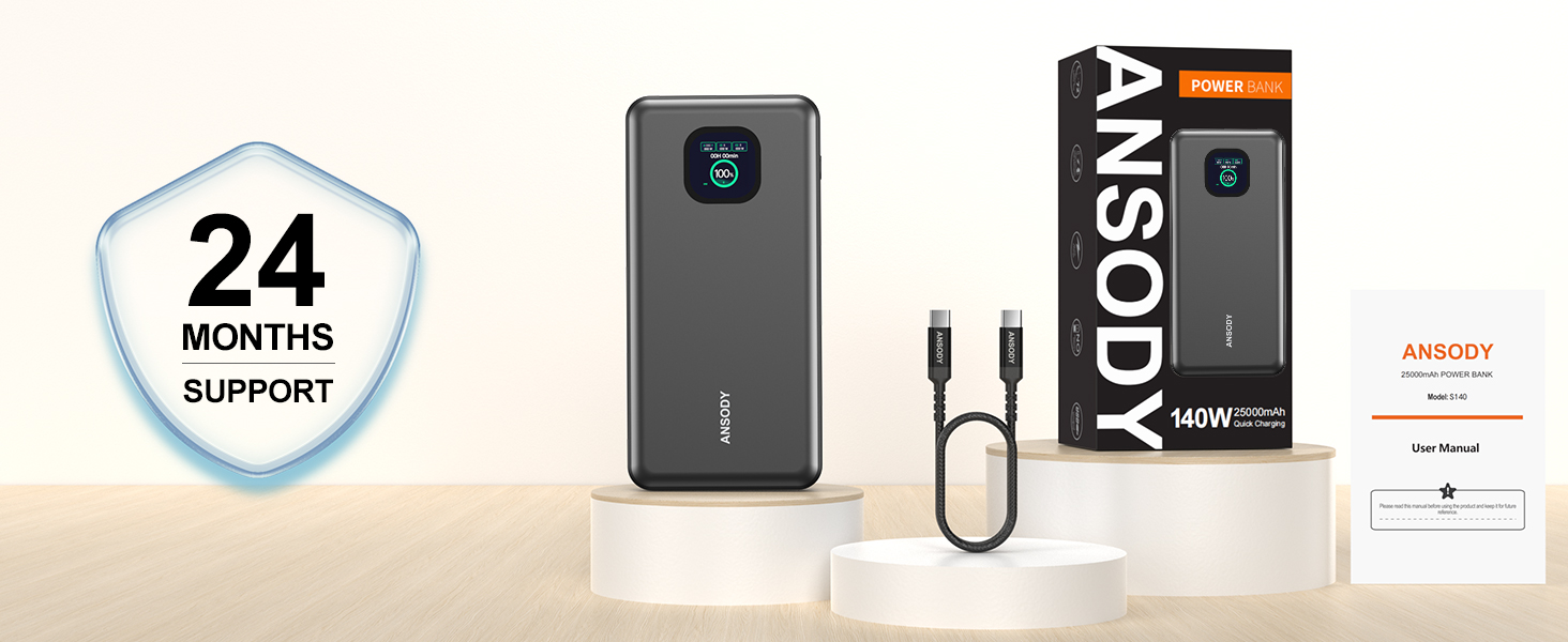 Power Bank 140W, 25000mAh з дисплеєм для ноутбука, MacBook, iPad, iPhone, Switch. Швидка зарядка PD3.1 (Сірий)