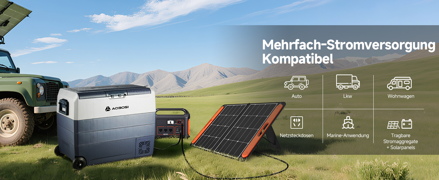 Автомобільний компресорний холодильник AAOBOSI 50л з Wi-Fi, 12/24V та 220V, охолодження до -20°C для авто, вантажівок, кемпінгу, з двома зонами