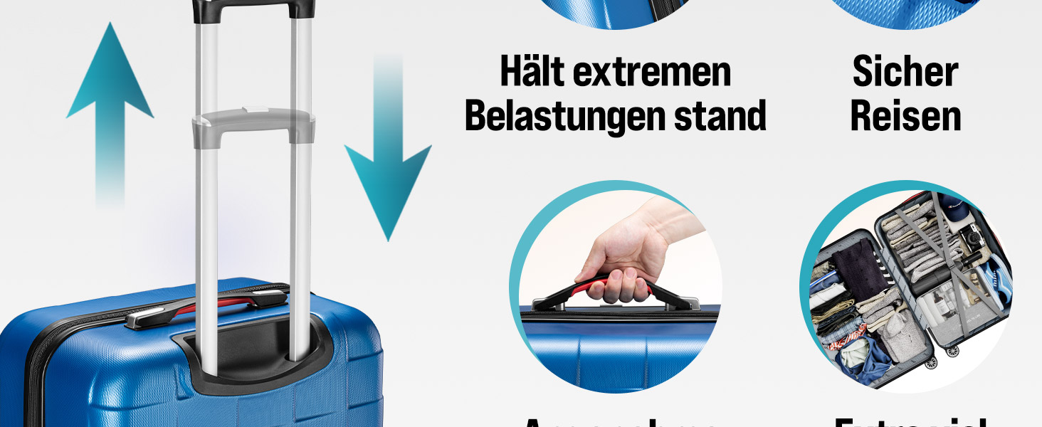 Чемодан набір Monzana® 3шт з TSA замком, вагами, органайзером, гелевими ручками, подвійними колесами, валіза-тролей, жорсткий корпус, M-L-XL, колір шампань