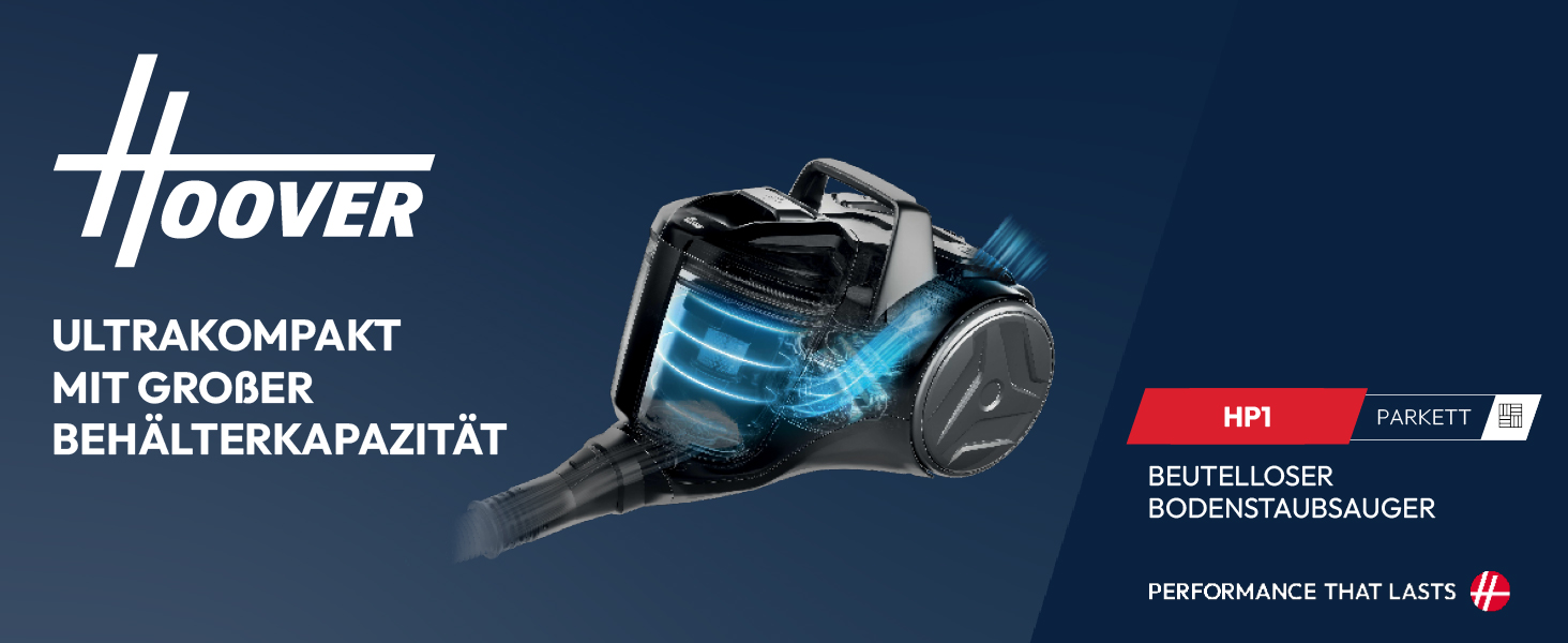 Пылесос Hoover HP1 без мешка, потужний для твердих підлог та килимів, 700 Вт, об'єм контейнера 2 л, фільтр EPA, радіус дії 7,5 м [HPZ107HM]